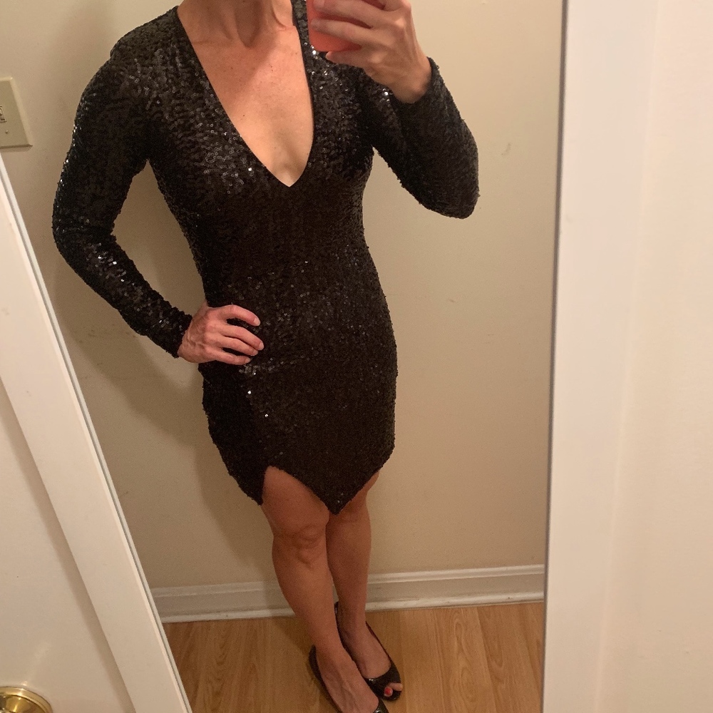 STUNNING black sequined formal dress- (worn 2x)